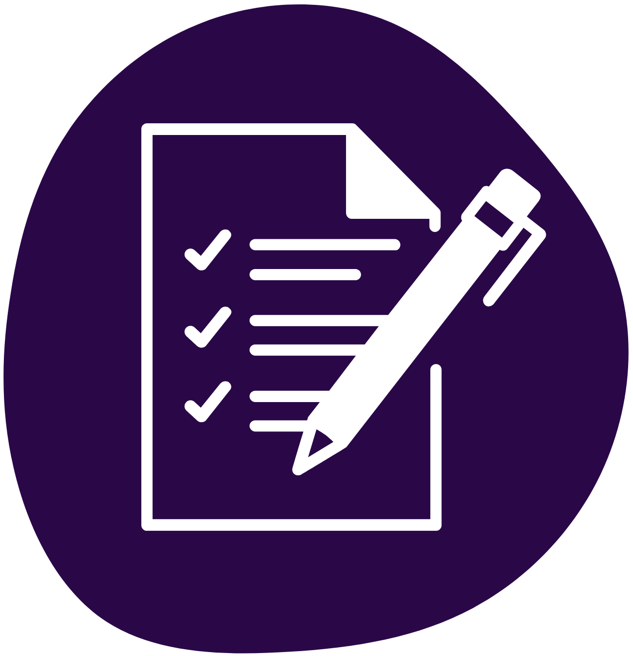 Icon of a pen writing on a piece of paper, representing a job description